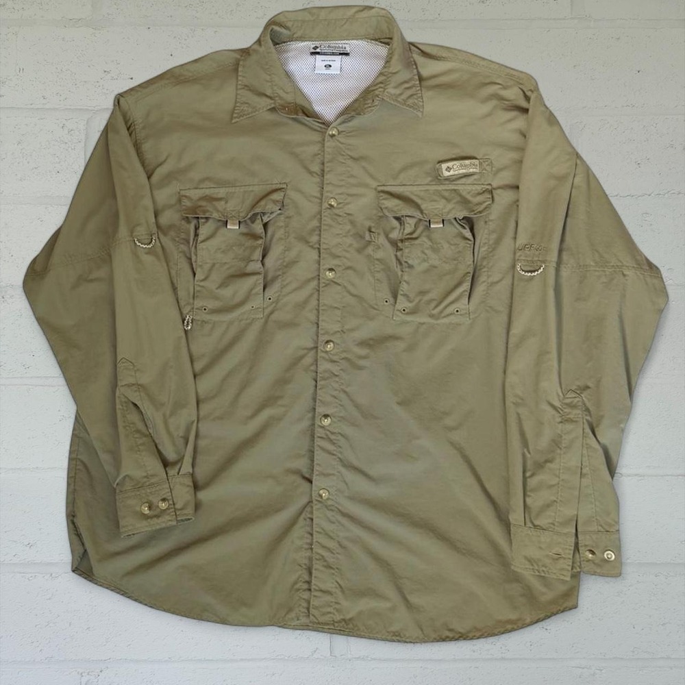 Columbia PFG Mens XL Long Sleeve Fishing Shirt sage Gorpcore Hiking Button Up